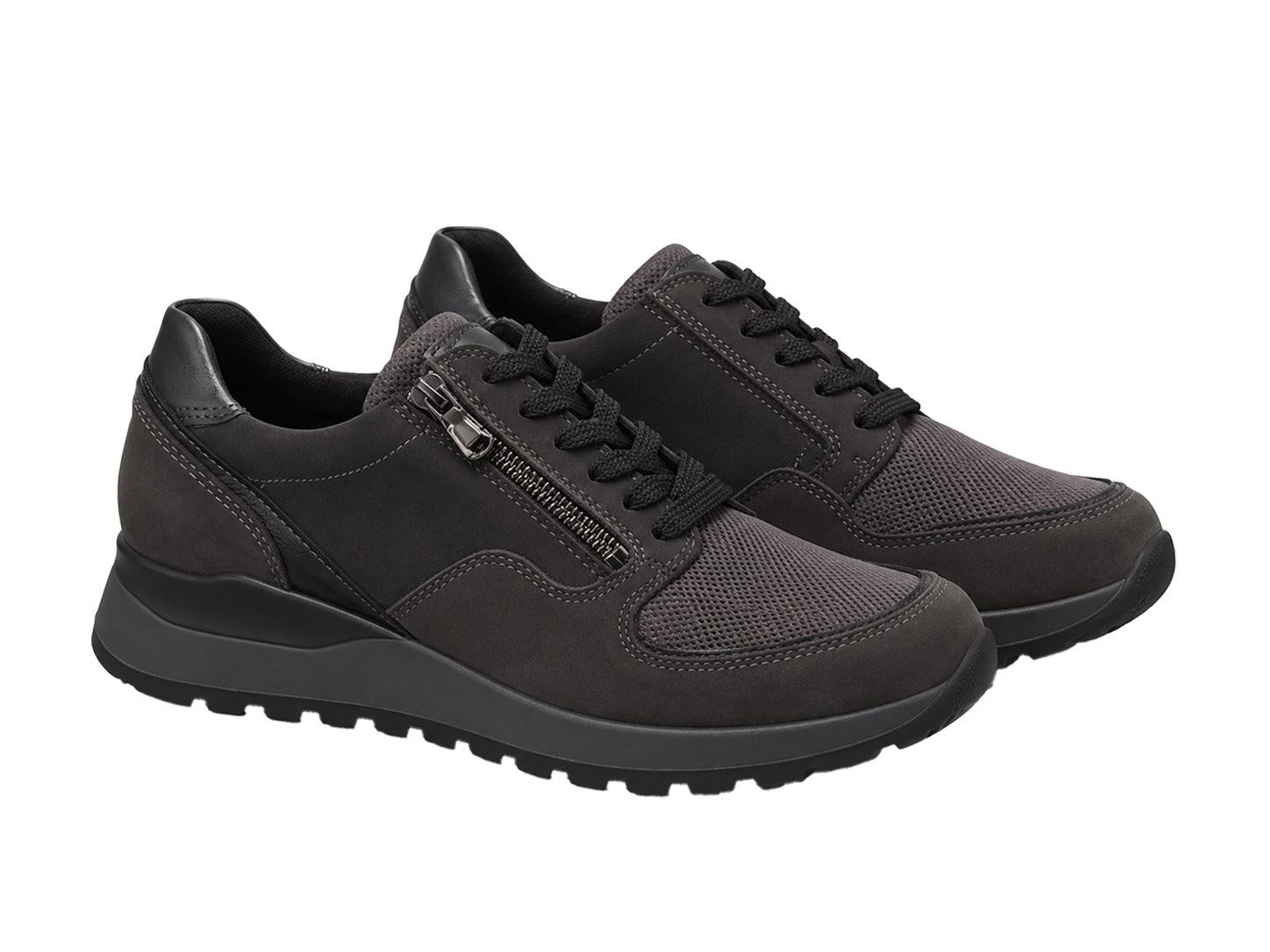 Zapatos de mujer 'Hiroko' de corte ancho (H) con cordones y cremallera - gris