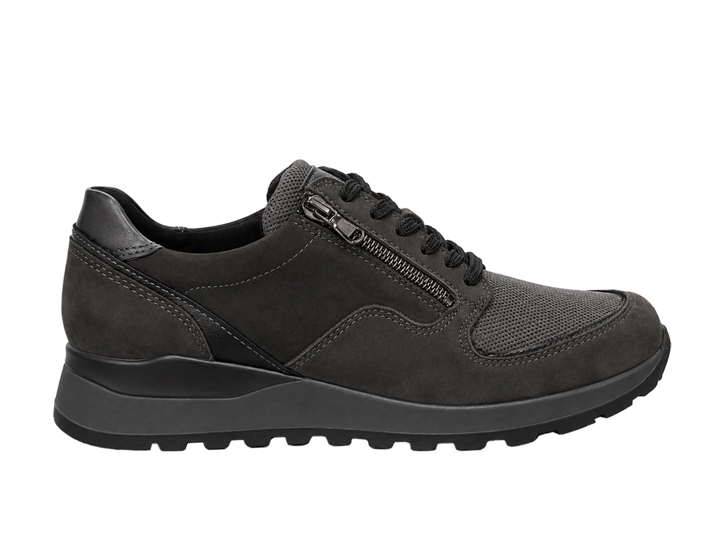 Zapatos de mujer 'Hiroko' de corte ancho (H) con cordones y cremallera - gris
