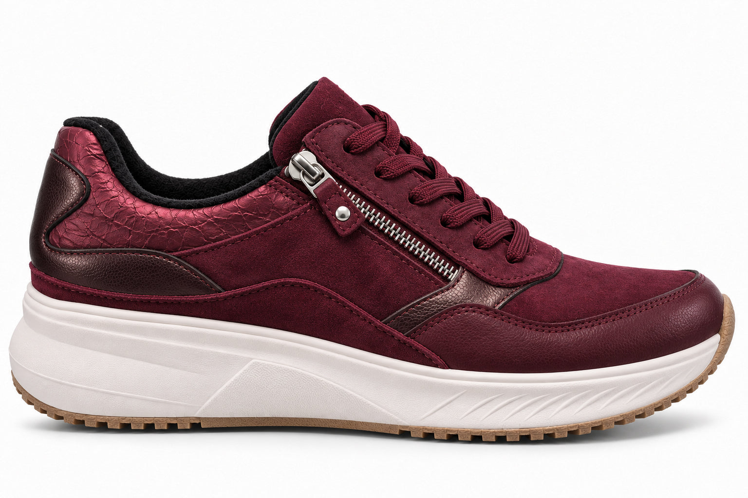 Tênis feminino 'H-Mara' de corte largo (H) com zíper e renda - vermelho