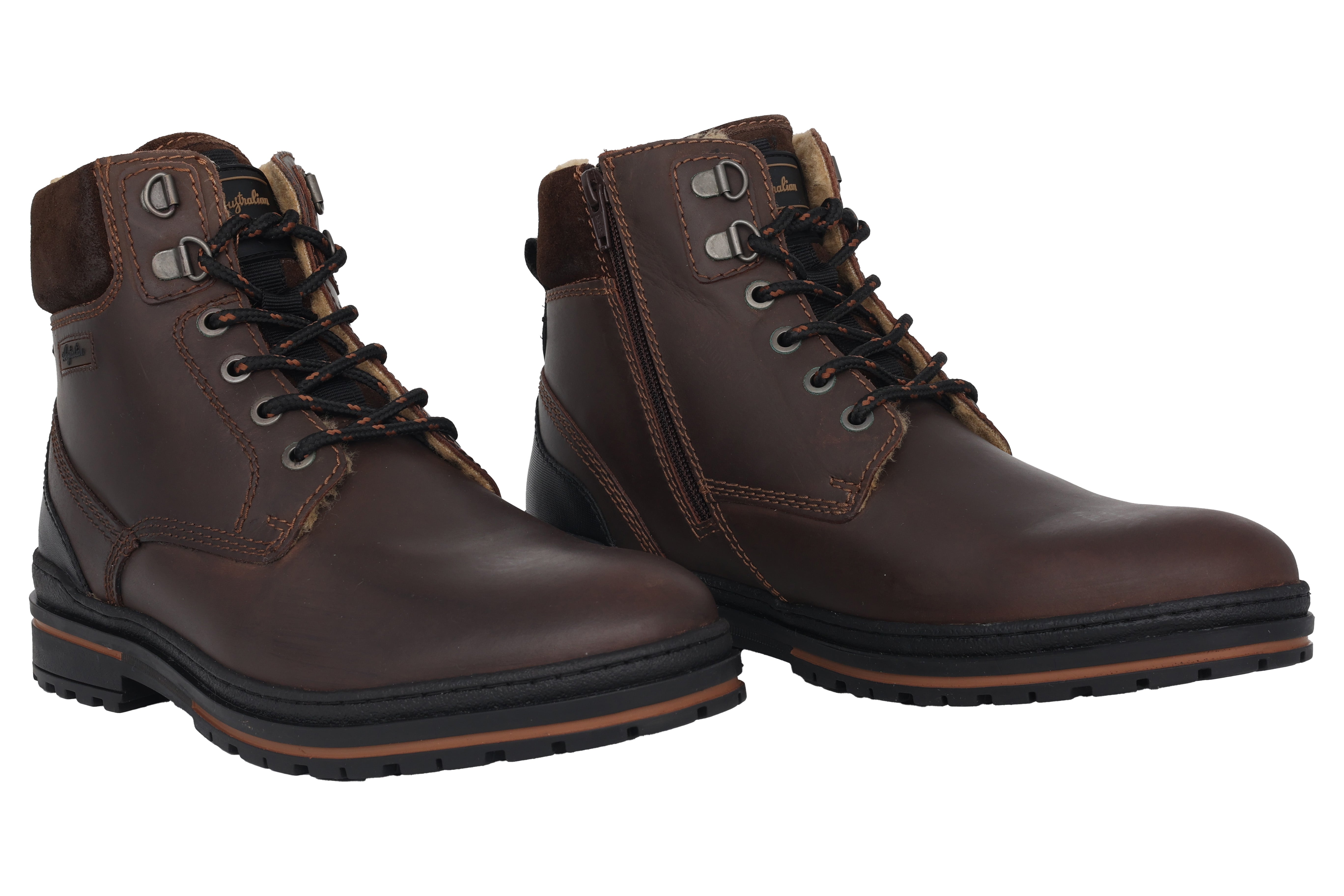 Warm gefütterter Herrenstiefel „York“ mit Schnürverschluss und Reißverschluss – Dunkelbraun