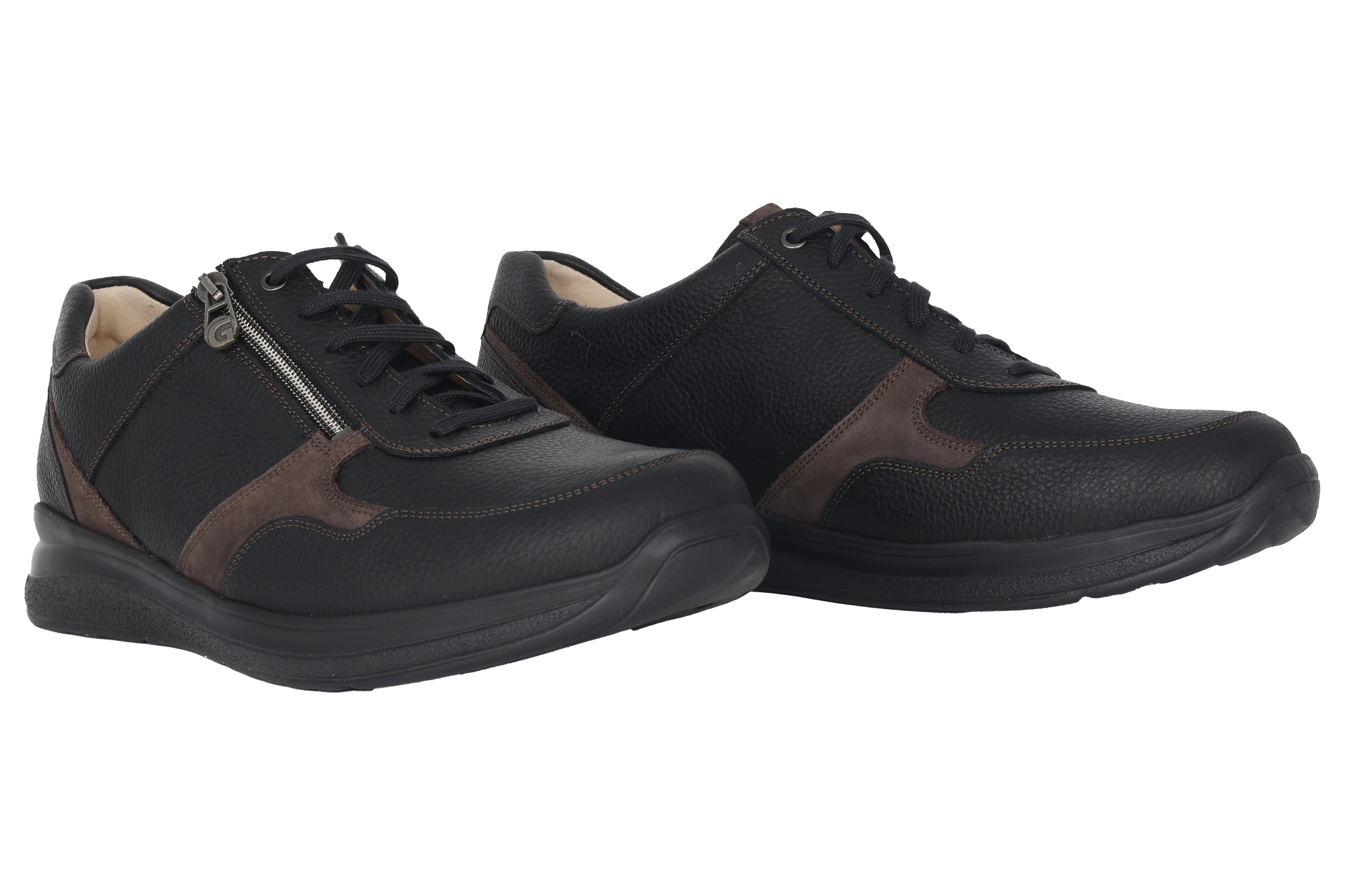 Sneaker da uomo con vestibilità ampia (H) con cerniera e lacci "Harald" - nera