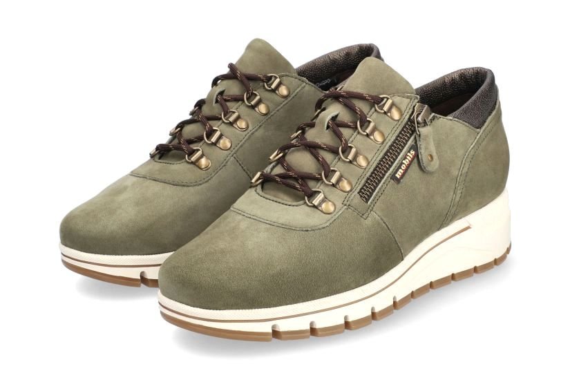 'Gwenn' kvinders ergonomiske bred pasform (H) blonder - sneaker med lynlås - Grøn - Chaplinshoes'Gwenn' kvinders ergonomiske bred pasform (H) blonder - lynlås sneaker - GreenMephisto