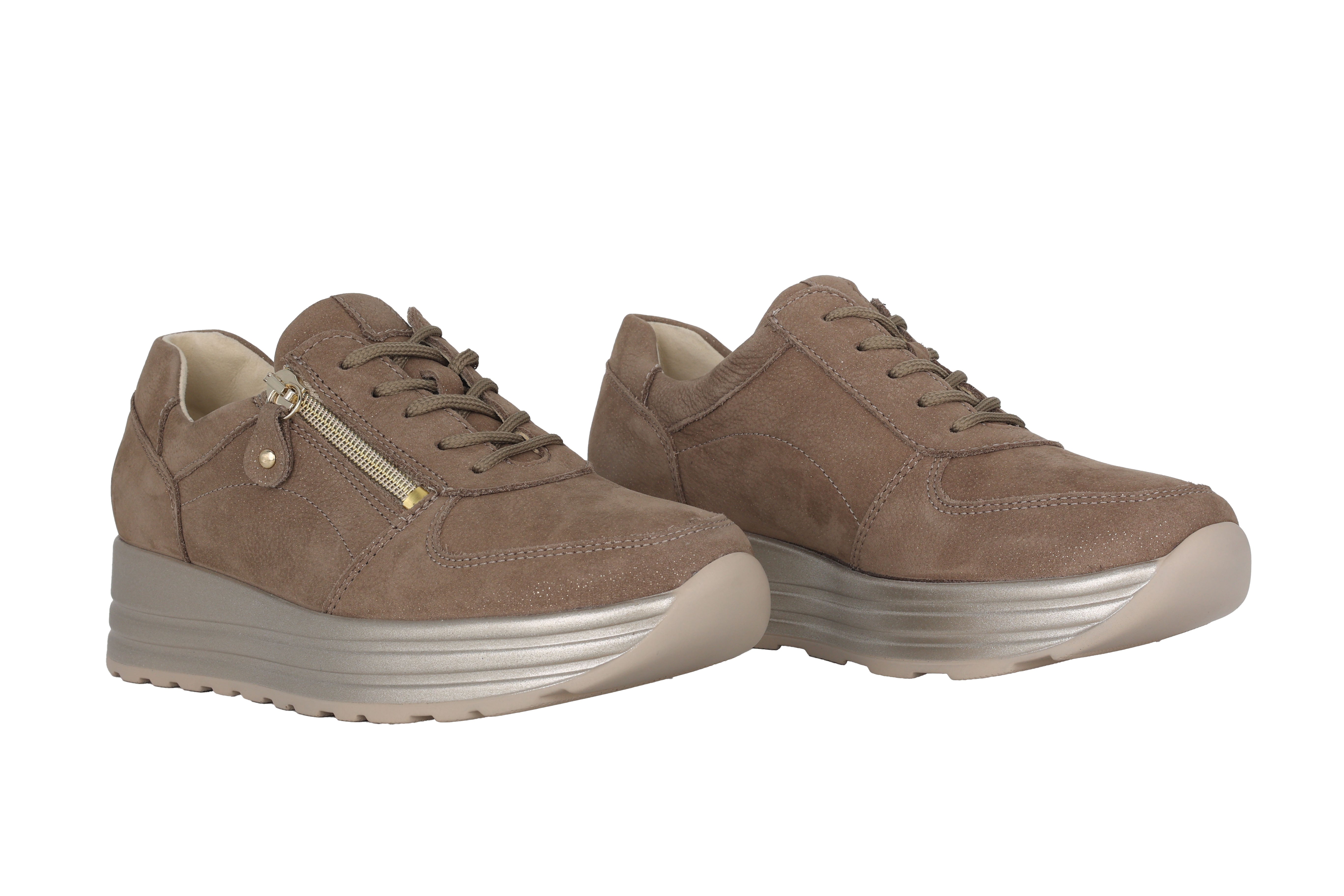 Chaussure à lacets et zip pour femme coupe large (H) 'H-Lana' - Taupe