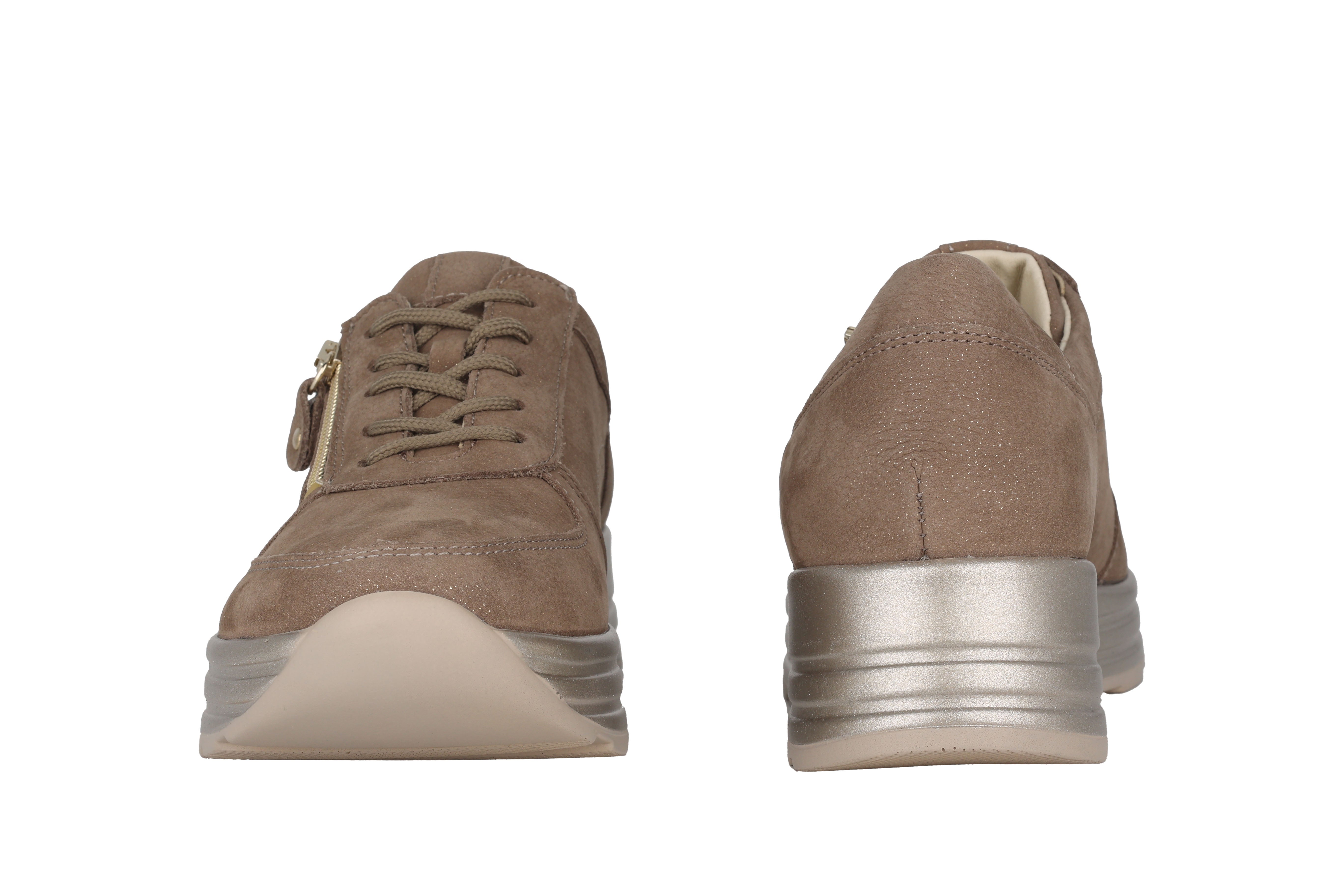 Chaussure à lacets et zip pour femme coupe large (H) 'H-Lana' - Taupe