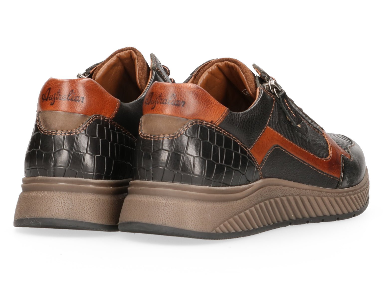 'Hatchback' men's lace - zip sneaker - Black cognac mix - Chaplinshoes'Hatchback' men's lace - zip sneaker - Black cognac mixAustralian