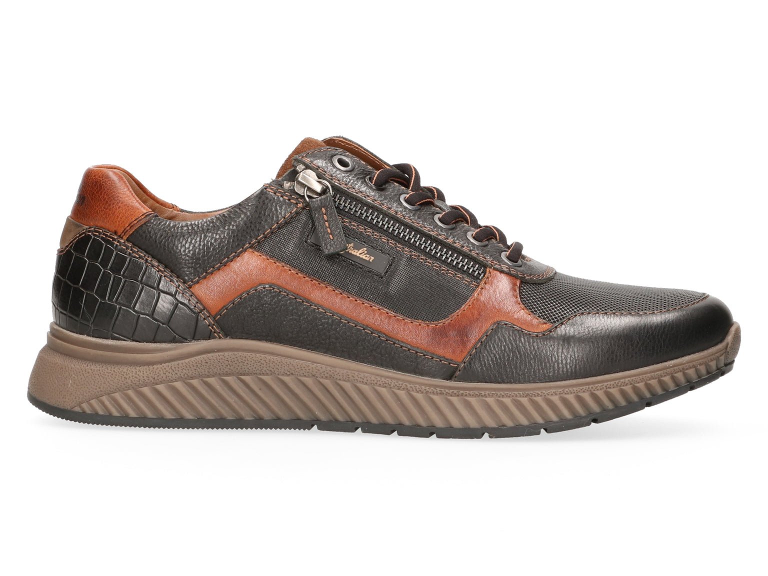 'Hatchback' men's lace - zip sneaker - Black cognac mix - Chaplinshoes'Hatchback' men's lace - zip sneaker - Black cognac mixAustralian