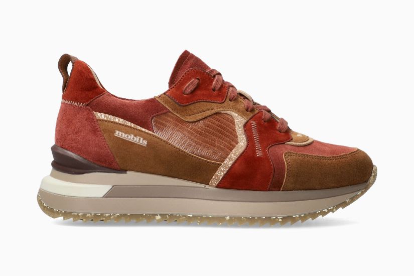 Ergonomischer Damen-Schnürschuh „Janel“ mit weiter Passform (H) – Tabak-Rot-Braun-Mischung