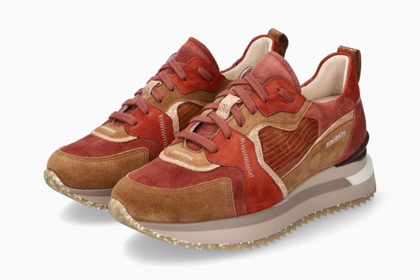 Ergonomischer Damen-Schnürschuh „Janel“ mit weiter Passform (H) – Tabak-Rot-Braun-Mischung