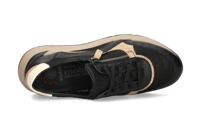 'Laonie' women's wide fit (H) ergonomic lace - zip sneaker - Black - Chaplinshoes'Laonie' women's wide fit (H) ergonomic lace - zip sneaker - BlackMephisto