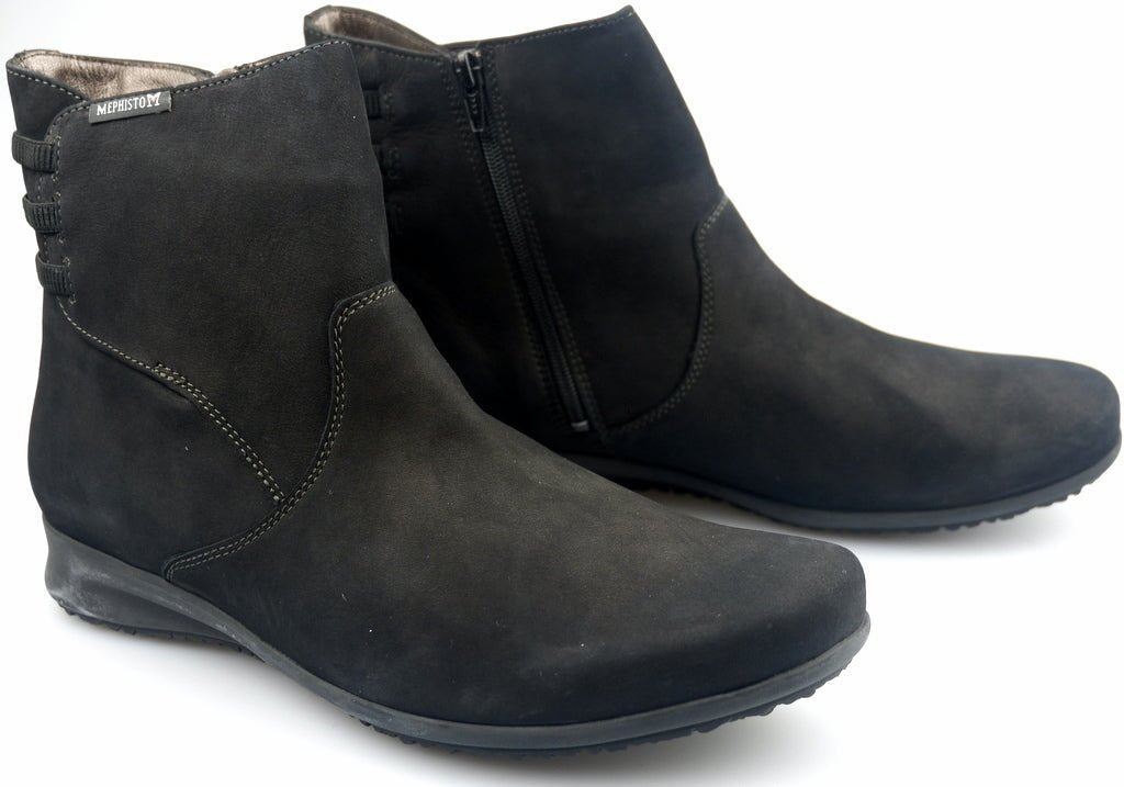 Mephisto FENNA zwarte nubuck enkellaarsjes voor dames - ChaplinshoesMephisto FENNA zwarte nubuck enkellaarsjes voor damesMephisto