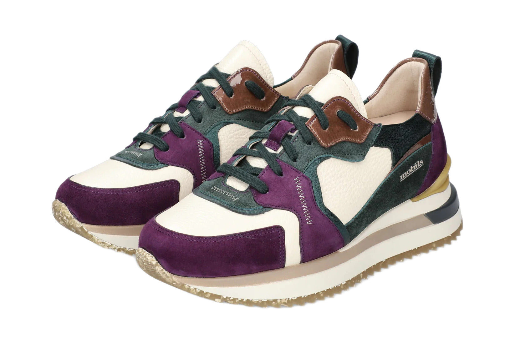 Zapato ergonómico con cordones para mujer 'Janel' de corte ancho (H) - Verde violeta blanco mix