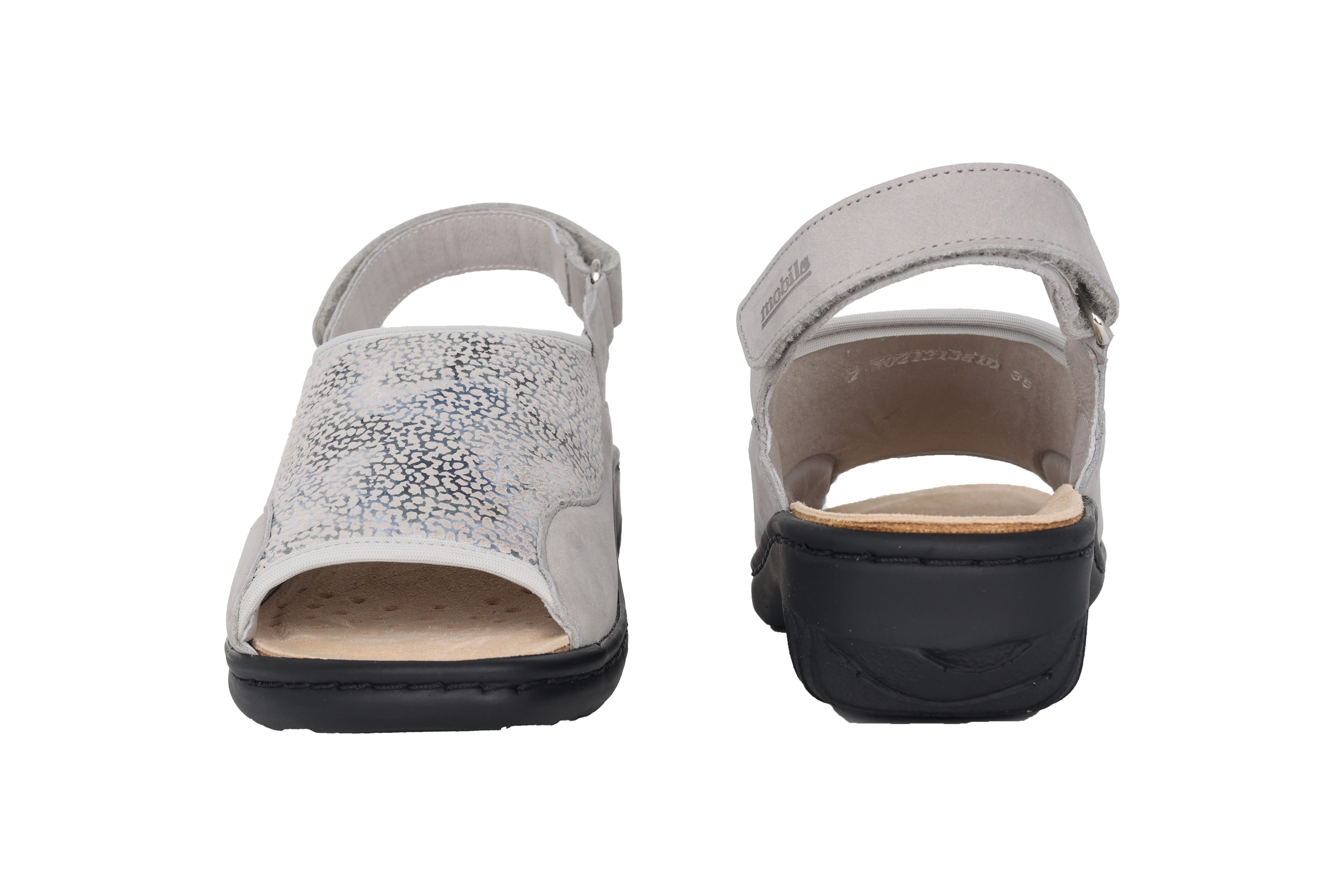 Sandália feminina ergonômica de ajuste largo (H) 'Gisella' - cinza