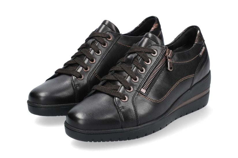 Sneaker da donna ergonomica 'Patsy' vestibilità ampia (H) con lacci e zip - Nero - ChaplinshoesSneaker da donna ergonomica 'Patsy' con vestibilità ampia (H) con lacci e zip - BlackMephisto