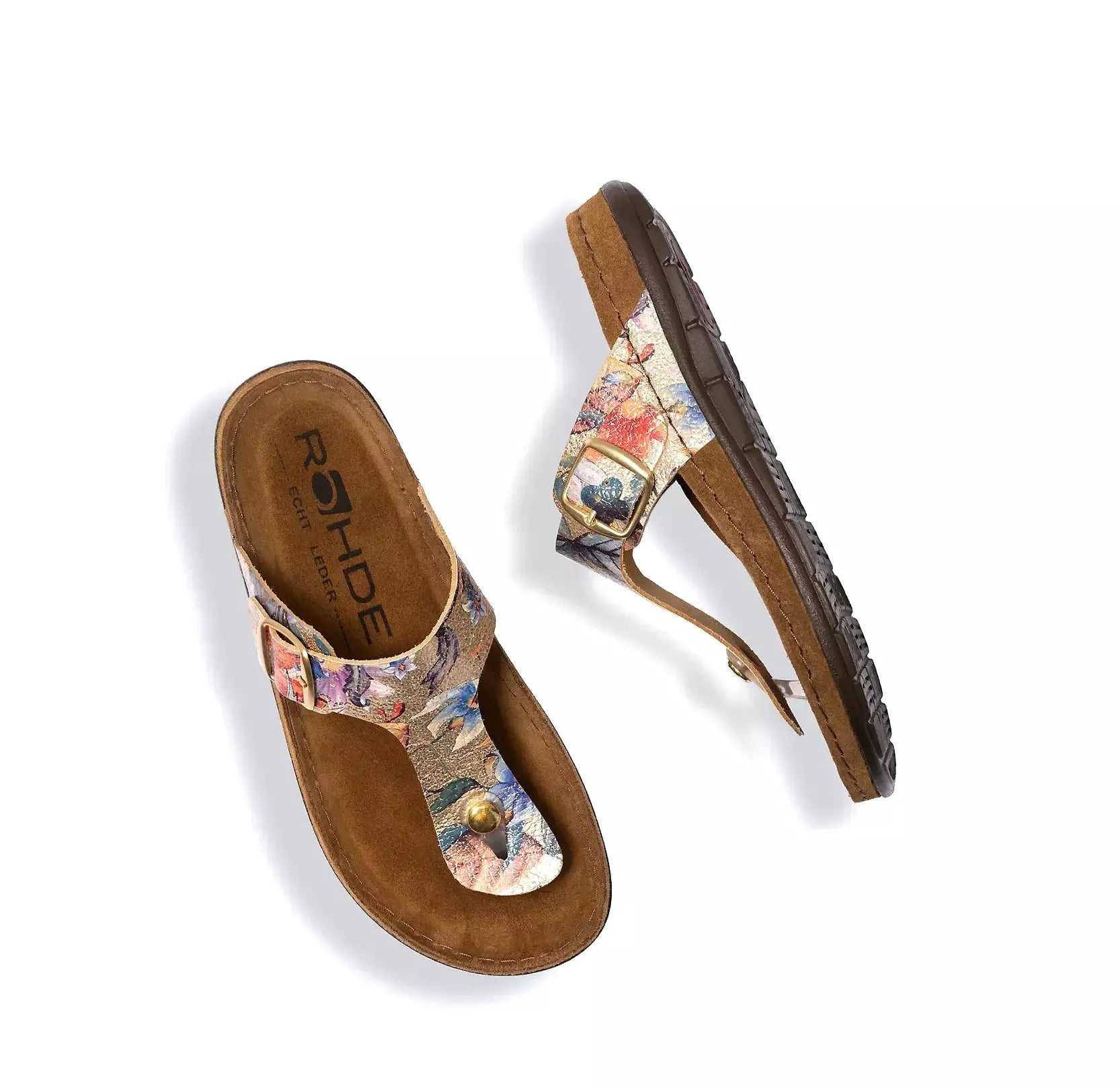 'Rodigo' women's slide toe sandal - gold flower print - Chaplinshoes'Rodigo' women's slide toe sandal - gold flower printRohde