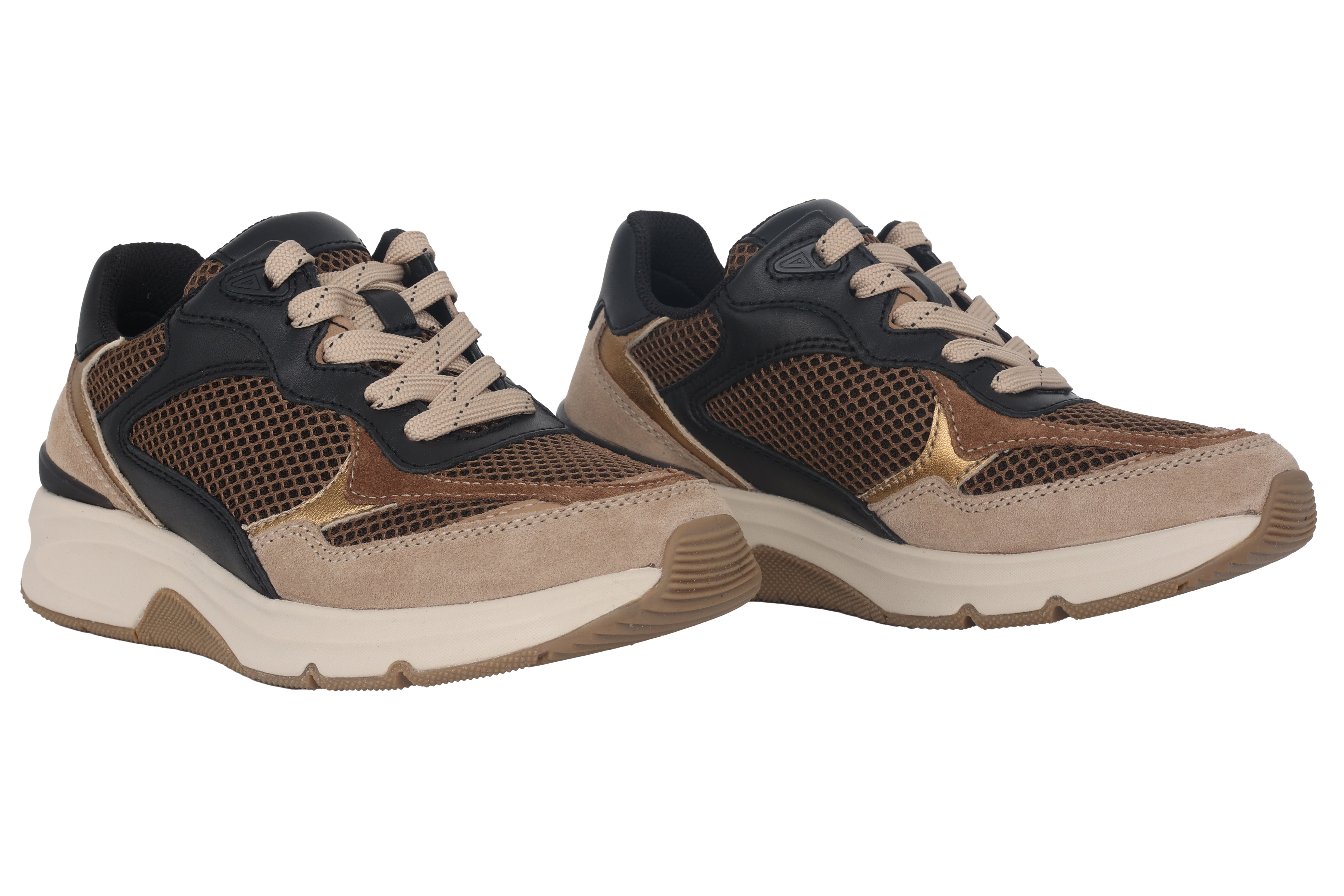 Oprolbare damessneaker '56.893.43' met veters - Zwartbeige mix