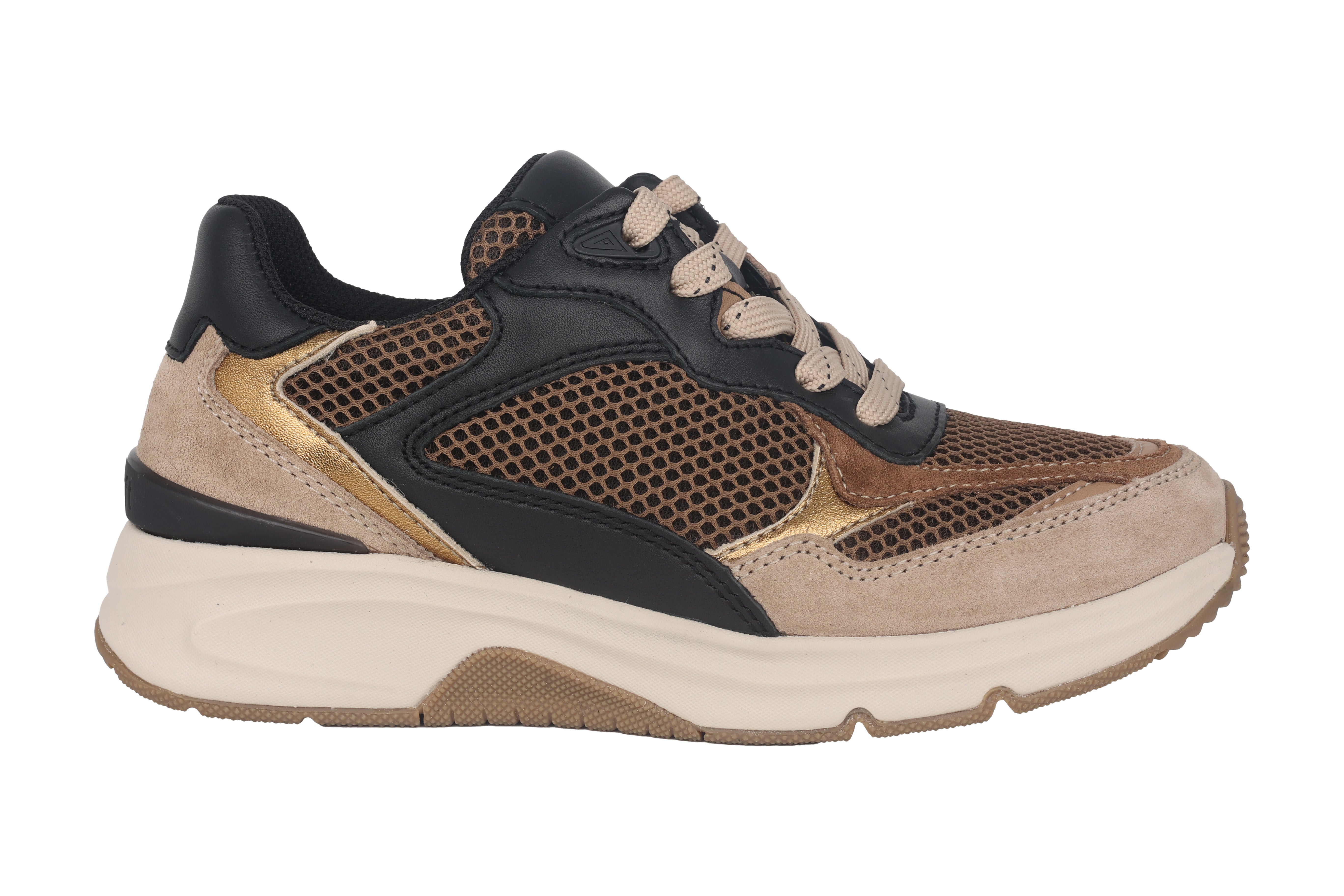 Oprolbare damessneaker '56.893.43' met veters - Zwartbeige mix