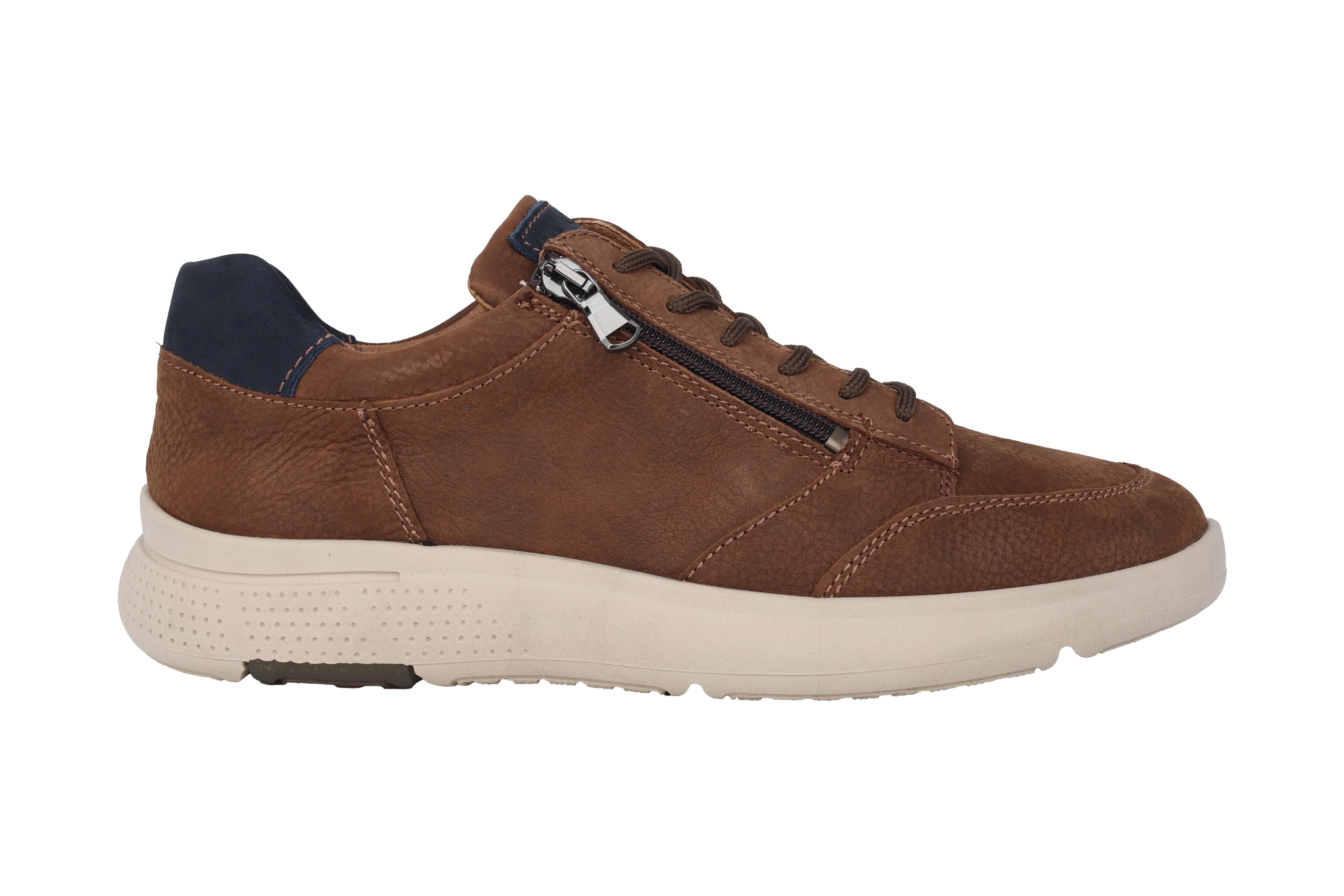 Baskets à lacets et zip pour hommes, coupe large (H), 'Heiko' - marron