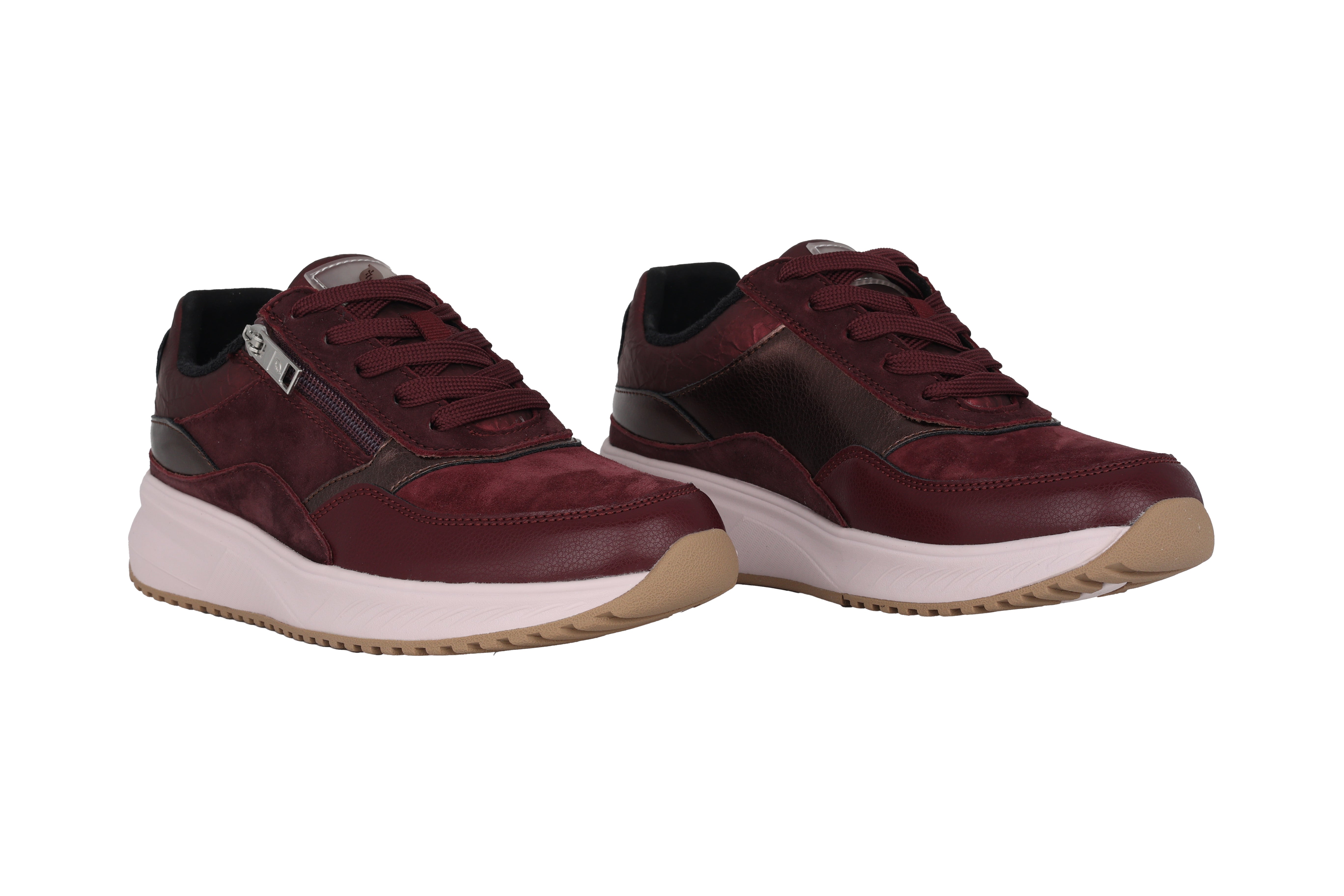 Baskets à lacets et zip pour femme, coupe large (H), 'H-Mara' - rouge