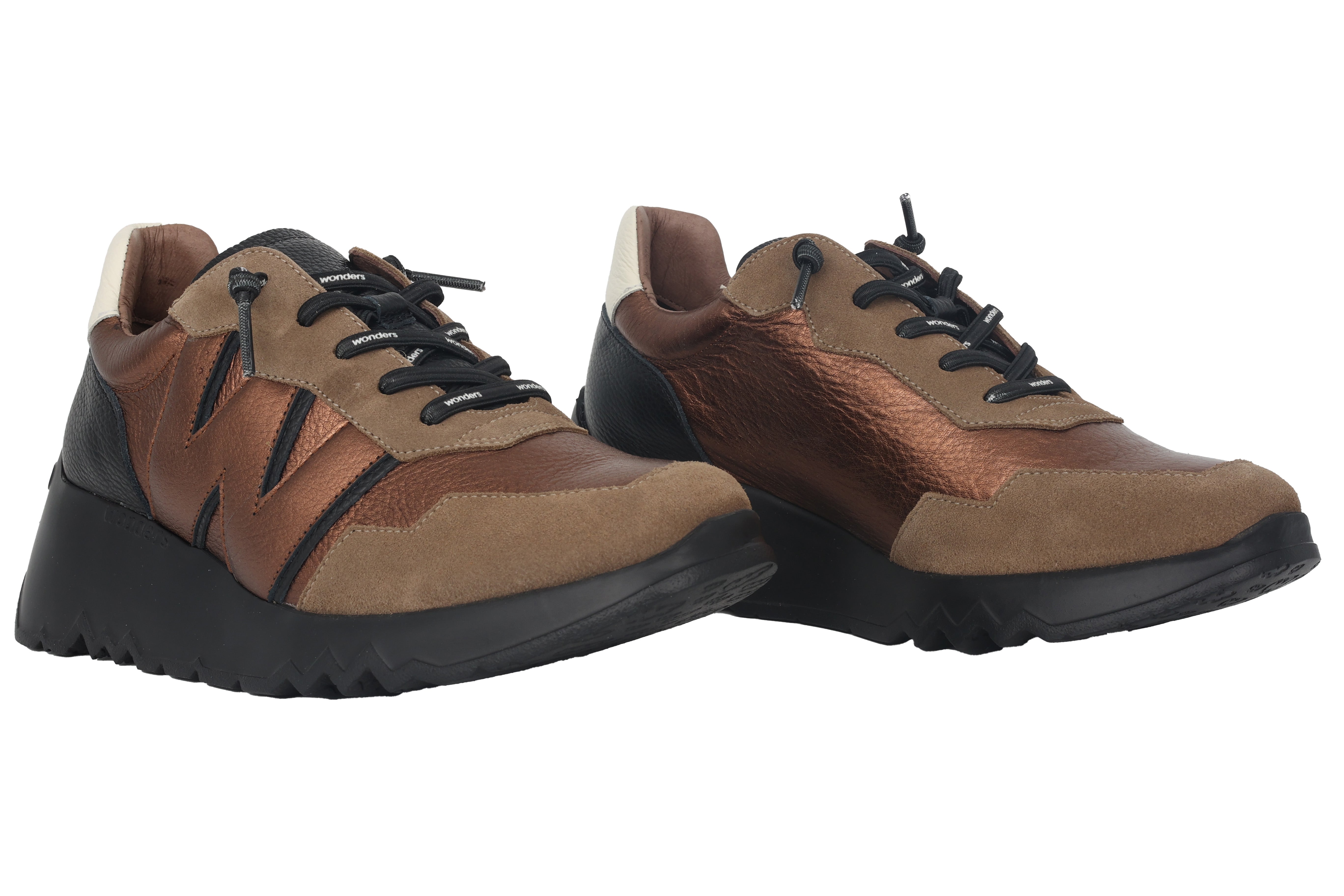 'Track' women's lace-up sneaker  shoes - Bronze black taupe mix